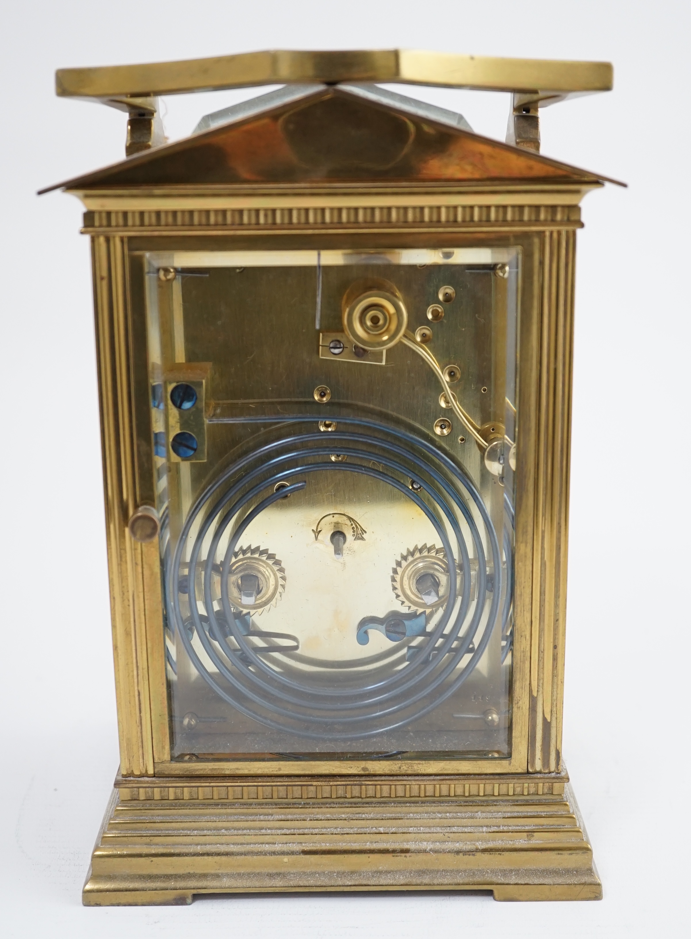 A large late 19th century French hour repeating carriage clock